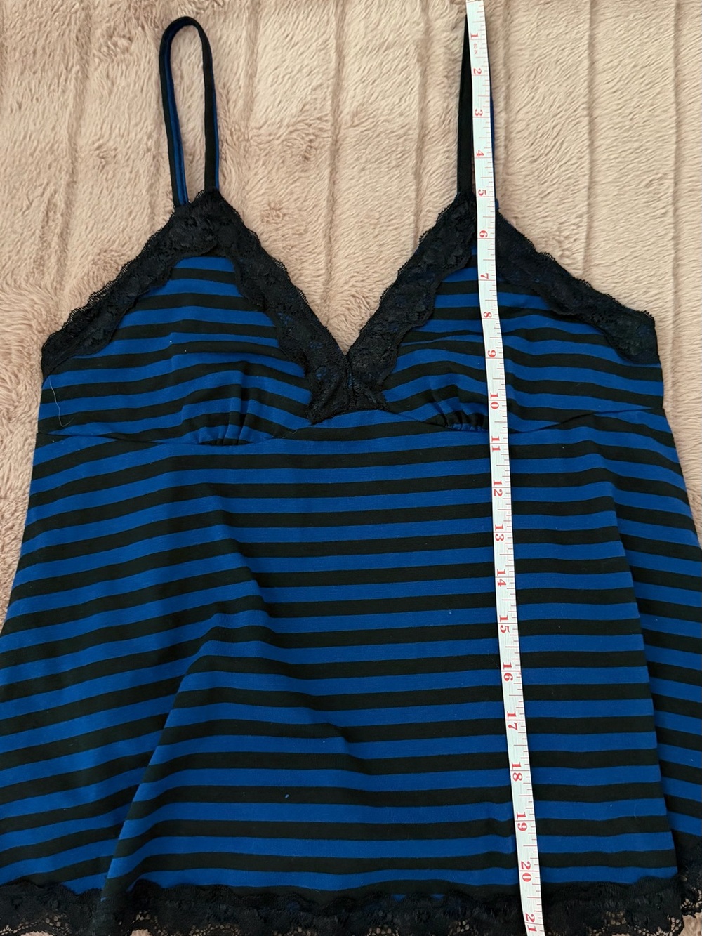 Striped Blue & Black Lace Cami Babydoll Style - Picture 3 of 5